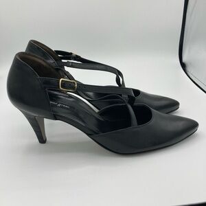 Paul Green Women Lea Nuance Pump Size 7.5 Pointed Black Leather D'orsay Heel